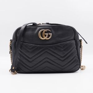 CF27 💟 Gucci Calfskin Matelasse Medium GG Marmont Chain Shoulder Bag